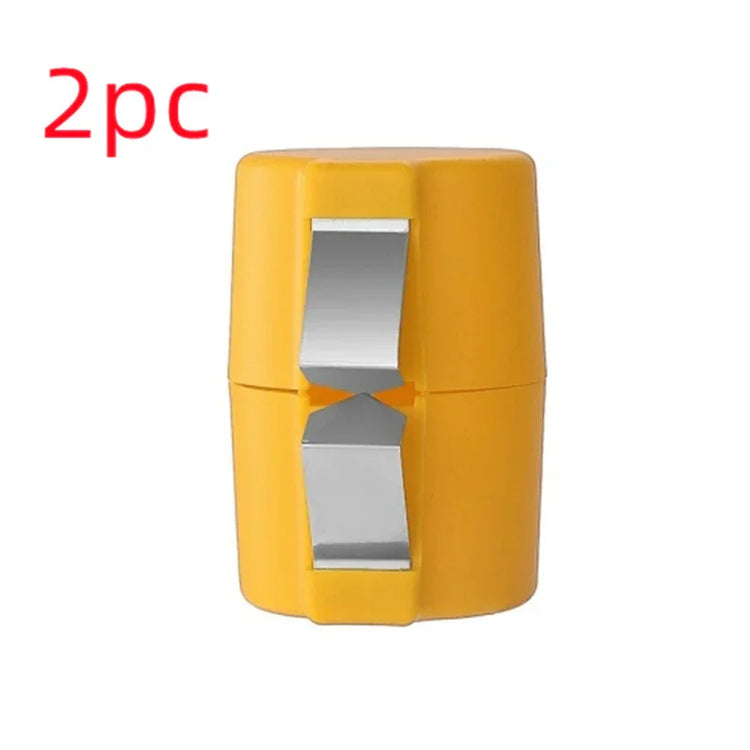 Yellow plastic and metal wire stripping tool, compact cylindrical design, 2-piece set