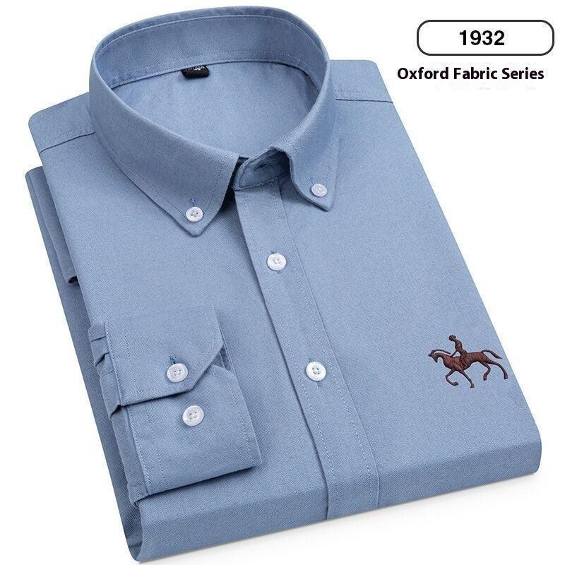 Men's light blue button-down Oxford shirt, embroidered horse logo, classic fit, cotton fabric