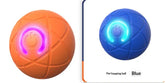 Orange and blue silicone pet hopping balls with LED power button, textured surface