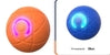 Orange and blue silicone pet hopping balls with LED power button, textured surface