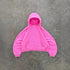 Oversized pink hoodie with front pocket, soft fleece material, relaxed fit, streetwear style