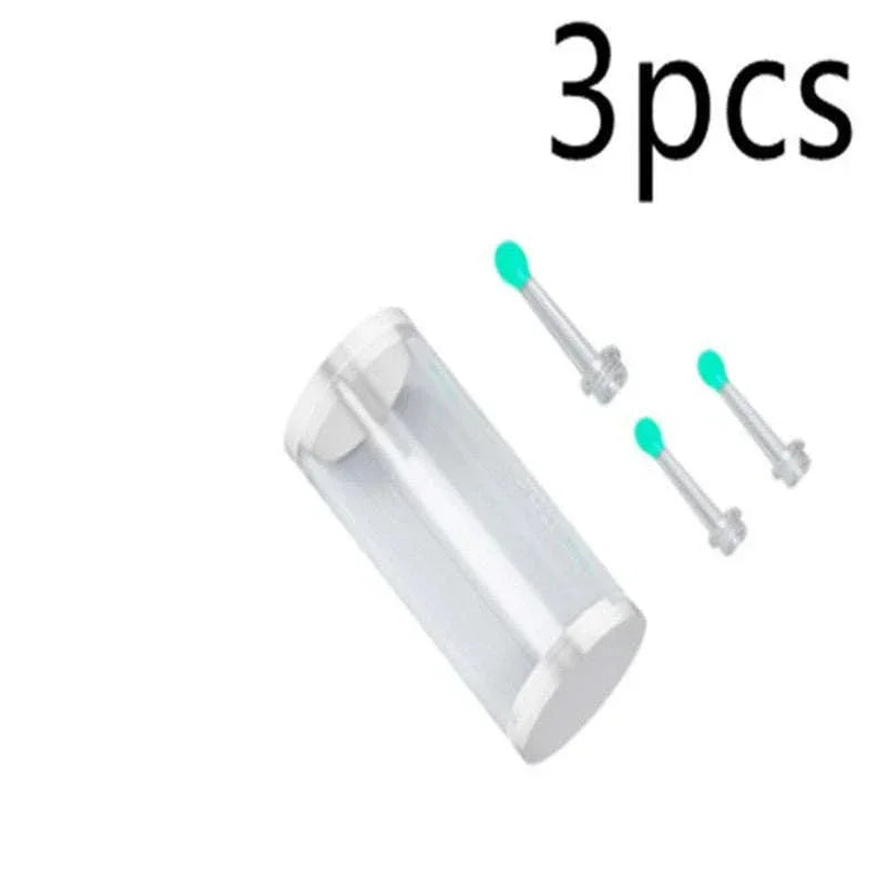 Set of three clear plastic syringe-like tools with teal tips, displayed on white background
