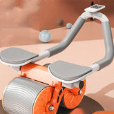 Orange and gray abdominal exercise roller with dual handles and digital display, modern fitness gear