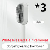 White 3D self cleaning hair brush with pressed hair removal feature, modern minimalist design
