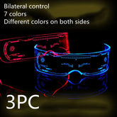Futuristic LED visor glasses with blue and red light, clear plastic, tech streetwear accessory