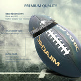 Gray PU leather football with nylon windings and butyl liner, durable sports ball design