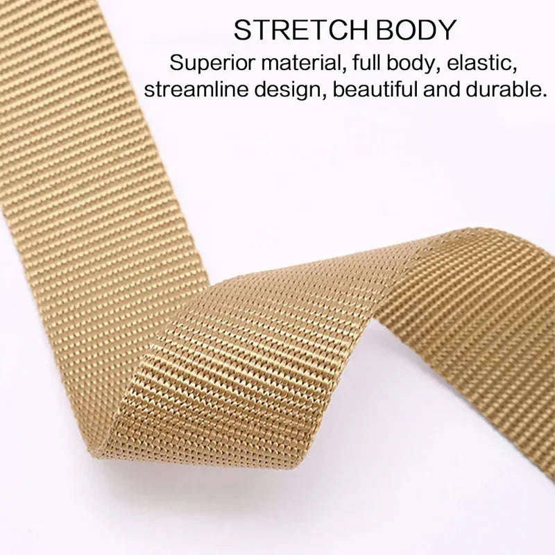Beige elastic stretch fabric strap with textured weave and durable finish