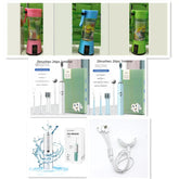 Assorted personal care gadgets including colorful portable blenders, electric toothbrushes, and a white oral irrigator with USB charging cable, all displayed against a neutral background.