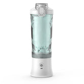 White and clear portable electric blender with geometric textured cup and power button