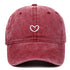 Retro small love embroidered soft cotton peaked cap in washed wine red color