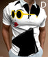 White short-sleeve polo shirt with modern graphic print, slim fit, zip collar.