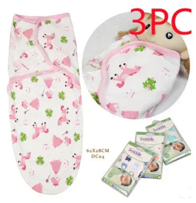 Set of three pink and white baby swaddle blankets with animal prints, soft cotton fabric, snug fit