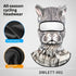 Gray cat print balaclava with ear details, ice silk and thermal velvet materials, all-season cycling headwear.