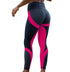 High-waisted black and pink geometric leggings, honeycomb pattern, snug athletic fit