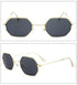 Geometric black lens sunglasses with gold metal frame and slim arms, modern streetwear style
