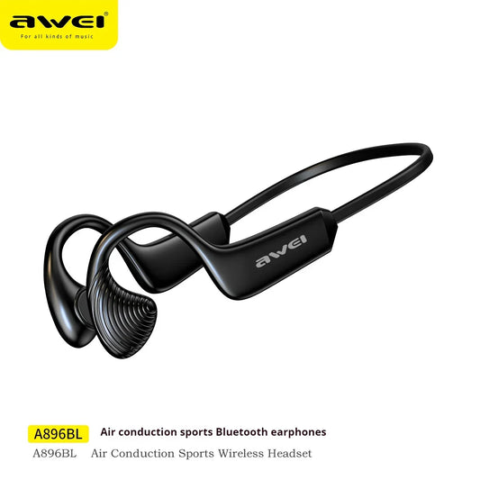 Black air conduction sports wireless Bluetooth headset with sleek, ergonomic design