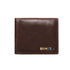 Slim dark brown leather wallet with smooth finish and gold accent, classic minimalist style