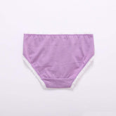 Lavender cotton high-waisted underwear with white lace trim, soft and comfortable fit