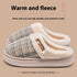 Plaid winter warm cotton slippers with beige fleece lining and slip-on design, cozy fit.