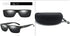 Black square sunglasses with matte finish and hard zippered carrying case