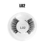 Dramatic black false eyelashes, thick and wispy style in a clear round case, style L02