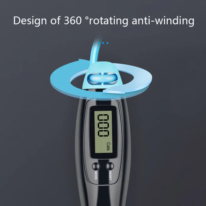Digital jump rope handle with 360-degree rotating anti-winding design and LCD display