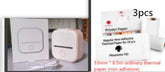 Compact white portable thermal printer with USB cable and three rolls of thermal paper
