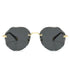 Geometric black rimless sunglasses with gold metal arms and nose bridge, modern streetwear style