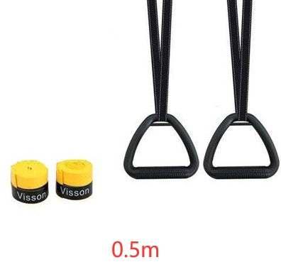 Pair of black exercise straps with triangle handles and two yellow bands, 0.5m length.