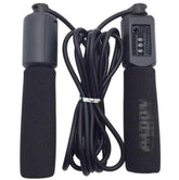 Black foam grip jump rope with digital counter and adjustable cable, fitness accessory