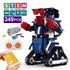 STEM building set with 349 pieces, blue and red remote control robot with tank tracks, electronic parts, and wireless controller.