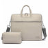 PU leather women laptop bag with detachable shoulder strap and matching small pouch in beige color