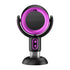 Futuristic black and metallic purple desktop microphone with circular design and stand