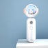 White handheld gadget with cat figurine in a clear dome, minimal design, pastel accents