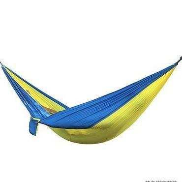 Blue and yellow lightweight nylon hammock with double-layer design, casual outdoor style