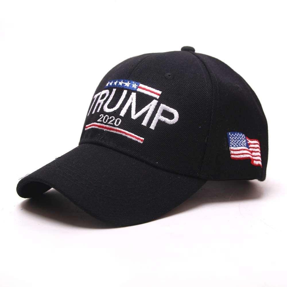 Black cotton baseball cap with white and red embroidery and American flag patch