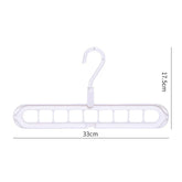 White multi-slot plastic hanger with swivel hook, 33cm wide by 17.5cm high, for closet organization.
