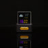 Modern transparent digital desktop clock with weather display, acrylic and LED, minimalist design