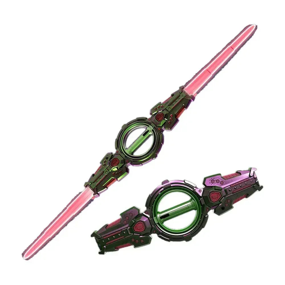Futuristic pink and green tech accessory sword with circular central design, sci-fi style.