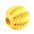 Yellow rubber ball with textured grooves and spikes, durable pet chew toy