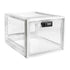Clear plastic storage box with combination lock, modern minimalist design, rectangular shape