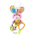 Colorful plush bunny toy with multiple textures, fabric rings, and teether attachments