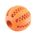 Orange rubber dog chew ball with textured spikes, durable pet toy.
