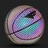 Reflective iridescent basketball with hexagonal texture and futuristic color gradient