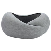 Modern ergonomic travel pillow in light grey fabric with black mesh insert