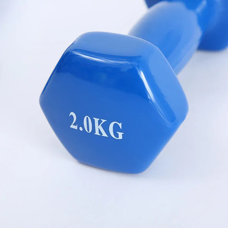 Blue hexagonal dumbbell, glossy finish, 2.0kg weight, compact fitness accessory