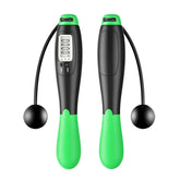 Green and black cordless jump rope with digital counter and ergonomic handles