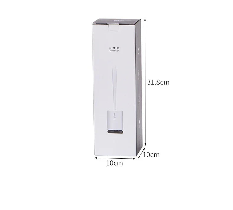 Boxed toilet brush with white packaging, minimalist design, and size dimensions displayed.