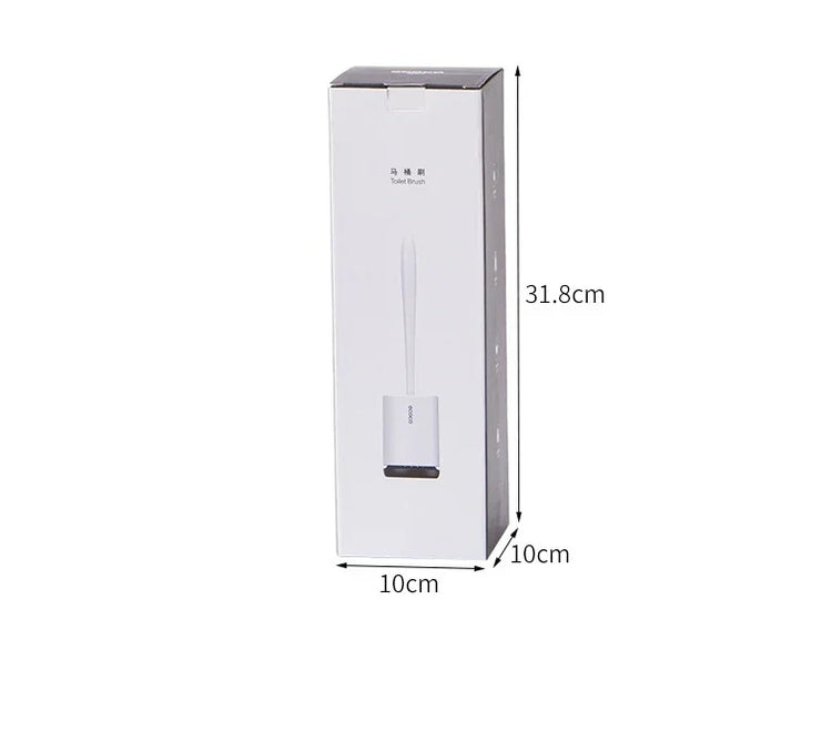 Boxed toilet brush with white packaging, minimalist design, and size dimensions displayed.