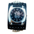 Black wide leather cuff watch with silver case and dragon design on the dial
